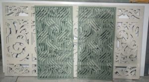Ornamen panggung backdrop hmr mdf hijau grc motif batik dan klasik